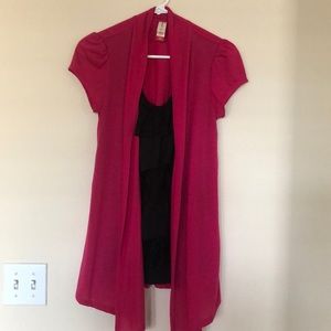 Ruffled shirt with attached cardigan